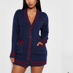 Fashion Nova Navy and Red Long Sleeve Cardigan